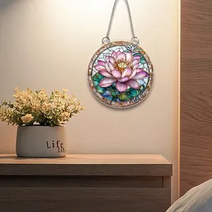 Flache 2D-Acryl-Lotusblumen-Gnom-Hänger als Wanddekoration in einem gemütlichen Zimmer