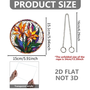 Detailansicht des durchscheinenden 2D-Acryl-Blumenzwergschilds mit Metallkette und Maßen