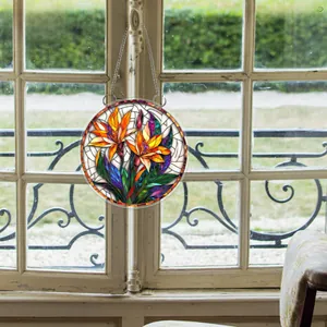 Flache 2D-Blumendekoration mit orange-lila Blütenmuster für die Frühlingshausdeko