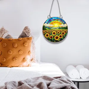 Flacher Acryl-Anhänger mit Sonnenblumen- und Regenbogen-Motiv für die Heimdekoration