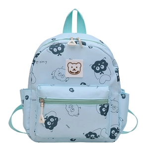 Hellblauer Kinderrucksack mit Happy Bear Cartoon-Print aus wasserfestem Nylonstoff