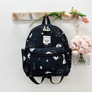 Schwarzer Canvas-Schulrucksack für Kinder mit niedlichen Comic-Bären-Aufdrucken