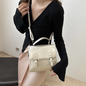 Elegant champagne PU leather mini backpack with pleated texture and adjustable strap