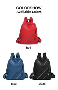 Checkered pattern backpacks in red, blue and black with astronaut charms details