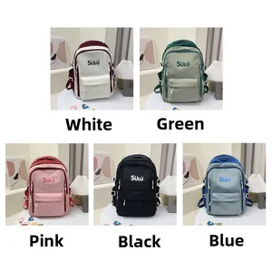 Detailed view of large capacity school backpacks in five colors with side buckle straps