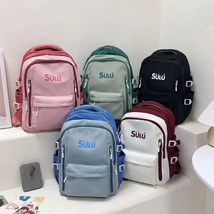 Large capacity vintage color-block backpacks for students in various pastel colors