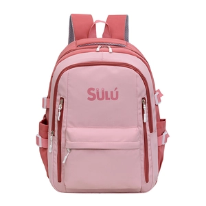 Pink and orange colorblock large capacity nylon backpack with multiple zipper pockets