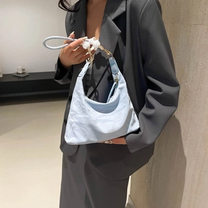 Sac sous le Bras Plissé pour Femme Minimaliste en Cuir PU Sac Hobo Avec Décoration de Perles Sac à Épaule de Mode