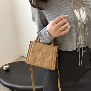 Fashionable khaki square handbag with embossed star and adjustable strap for women