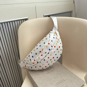 Colorful polka dot canvas crossbody bag with large capacity and adjustable strap