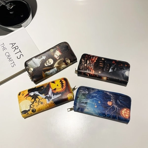 Πορτοφόλια Halloween από δέρμα PU με σχέδια νεκροκεφαλές, κολοκύθες και μάγισσες