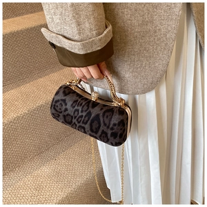 Chic leopard print handbag with golden metal handle and chain strap for women