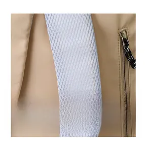 Detail of breathable honeycomb mesh shoulder straps on durable minimalist backpack