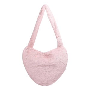 Sac à épaule chic en peluche rose en forme de cœur avec fausse fourrure et sangle