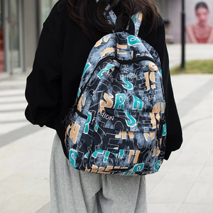 Minimalist large capacity backpack with fashion graffiti print for travel and daily use