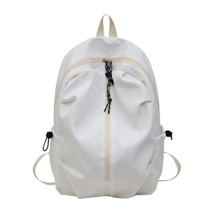 Minimalist white nylon backpack with large capacity and vertical zipper for students