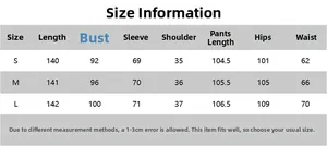 Tableau des tailles détaillé pour ensemble robe transparente et pantalon en S, M, L