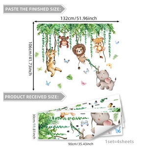 Cartoon forest animals wall stickers with giraffe and lion for kids bedroom decor