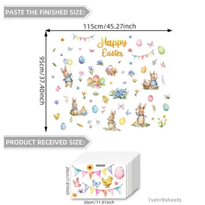 Detail view of 9-sheet Easter window stickers set showing dimensions and layout