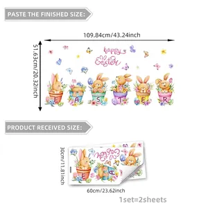 Easter bunny and colorful egg static window clings set for holiday home decoration