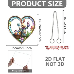 Size chart for 2D acrylic Easter bunny egg hanger showing 15cm width and hanging chain details