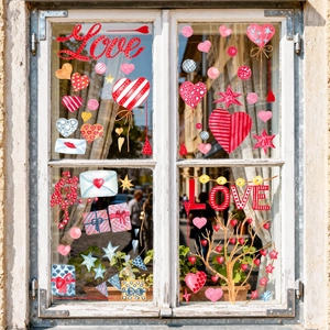 Valentijnsdag Venster Stickers Hart Roos Bloem Cartoon Dier Statische Sticker PVC Raamsticker Voor Romantische Huisdecoratie