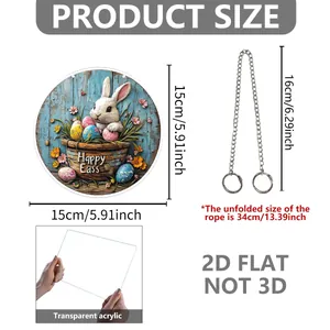 Detailed dimension chart for Easter 2D acrylic door sign with hanging chain measurements