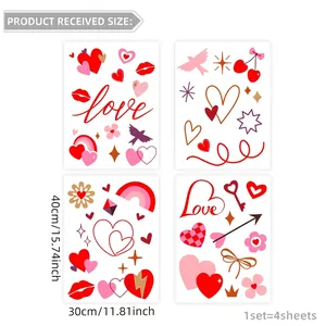 Set van 4 statische Valentijn raamstickers met hartjes en liefdespatroon, 30x40cm details
