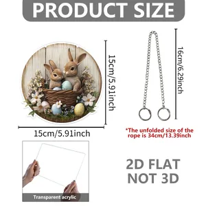 Size chart for 15cm 2D flat acrylic Easter bunny door sign with 34cm metal chain