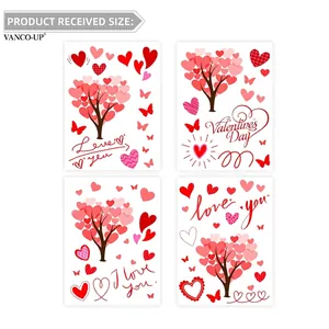 Set van 4 Valentijnsdag raamstickers met hartjesbomen en vlinderpatronen