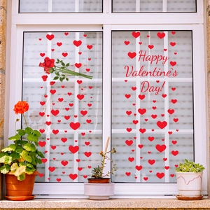 Detail of red heart and rose flower static window clings for Valentine's Day decor