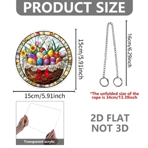 Easter egg basket acrylic flat ornament with stained glass print and silver chain link