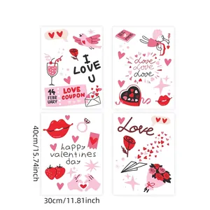 Valentijnsdag raamstickers set van 4 vellen met Cupido harten en rozen 40x30cm