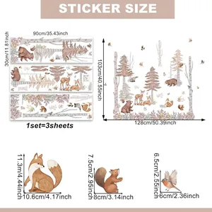 Forest animals wall sticker set featuring bear and deer with 30x90cm sheet size guide