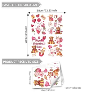 Detail van Valentijnsdag raamstickers set met katten, beren en hartmotieven