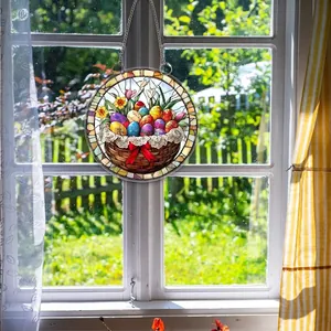 2D Easter egg and bunny floral wreath flat acrylic hanging ornament for porch window