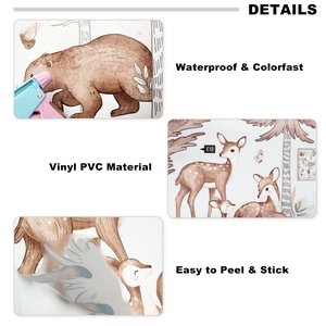 Detail view of waterproof vinyl PVC wall sticker featuring hand-drawn forest animals