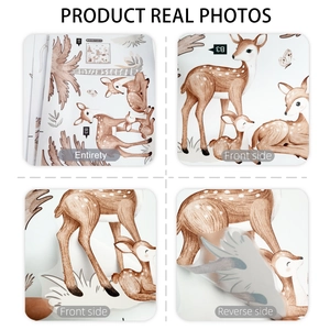 Watercolor forest deer wall stickers featuring mother and baby deer with butterfly accents