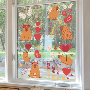 Capibara Valentijnsdag raamstickers met hartjes voor glazen ramen decoratie