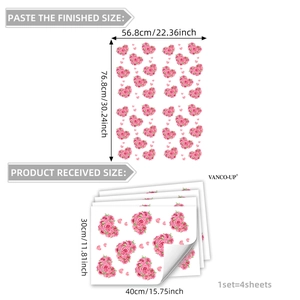 Pink rose heart floral static window clings set for Valentine's home decoration