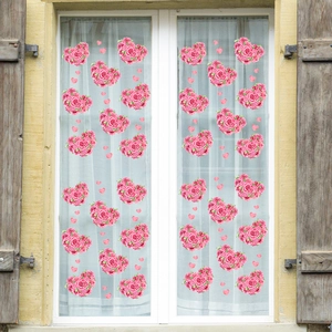 Detail of heart-shaped pink rose window sticker with romantic watercolor style