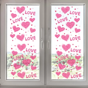 Romantic Love and heart-shaped static cling window stickers for Valentine's home decor