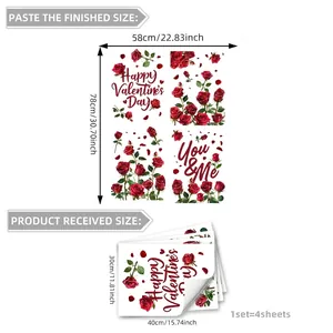 Valentijnsdag raamstickers met rode rozen en harten voor woonkamer decoratie