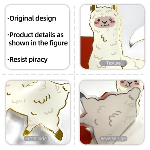 Macro detail of cute alpaca wall sticker featuring premium gold foil stamped edges