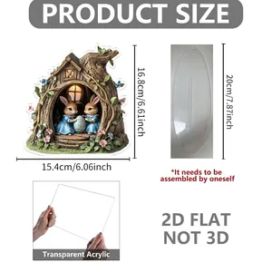 Flat acrylic Easter bunny treehouse decoration with dimensions and oval base details