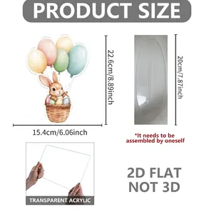 Detail of 2D acrylic Easter bunny ornament with base size and material thickness info