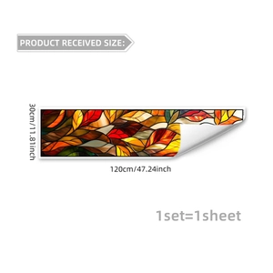 Detail of 30x120cm static window film with colorful stained glass autumn maple leaf pattern