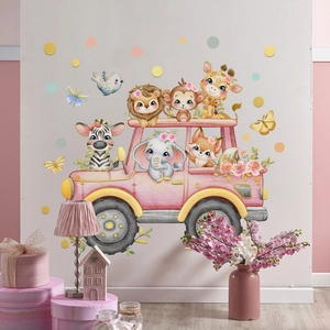 Cartoon Tiere Rosa Auto Wandtattoo Vinyl PVC Wasserdicht Goldene Textur Für Kinderzimmer Deko Abnehmbar