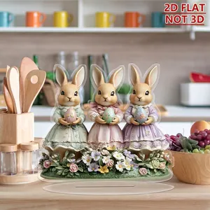 Cartoon Easter Bunny Egg Acrylic Tabletop Decoration 2D Flat Rabbit Gnome Ornament For Spring Holiday Home Party Decor