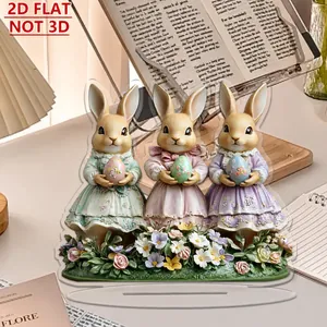 Detailed view of the 2D flat acrylic Easter bunny figurines with vintage lace designs